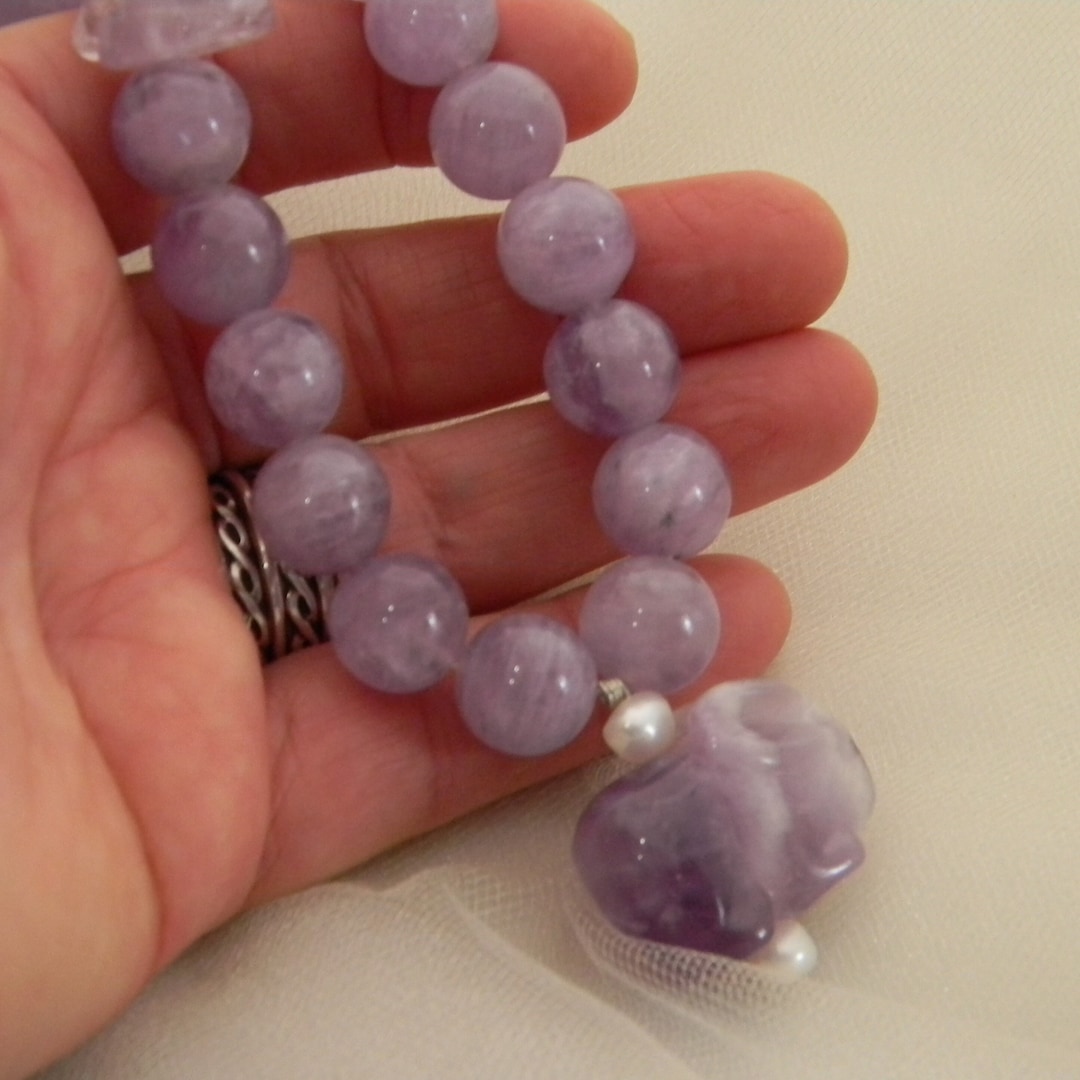 Cape Amethyst Rabbit and Beads Necklace, Freshwater Pearl Charms, Short ...
