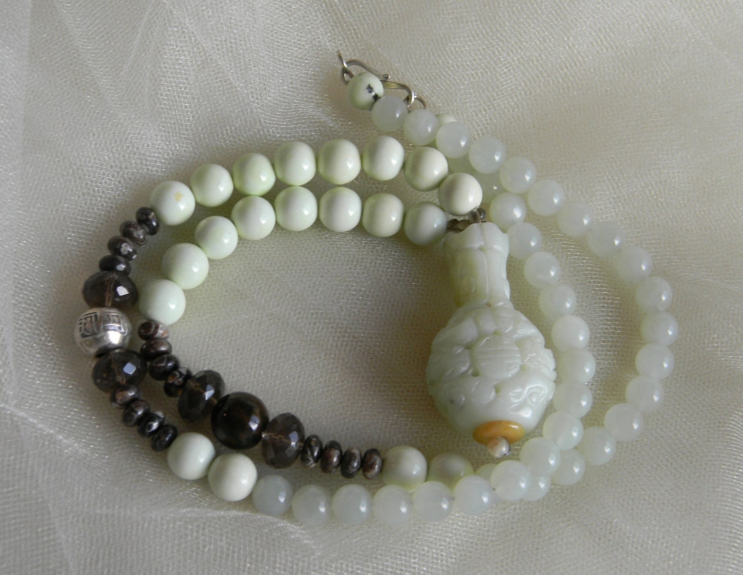 Jade Vase Pendant on Lemon Chrysoprase Beads Necklace Pale Etsy