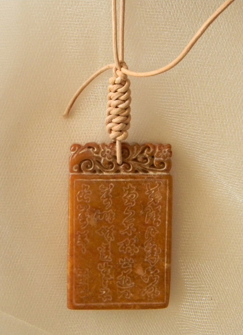 Rectangular Jade Pendant on Leather Cord Necklace Beaded Etsy
