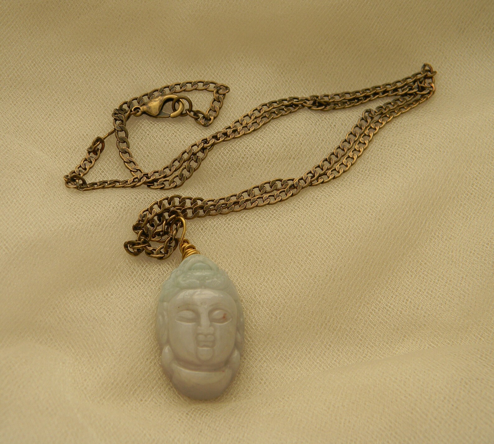 Jade Buddha Pendant on Brass Chain Necklace , Buddha Jewelry , Buddhist ...
