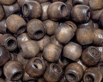 Dark Brown Wood Pony Beads: 11x13mm Barrel Beads for Macrame