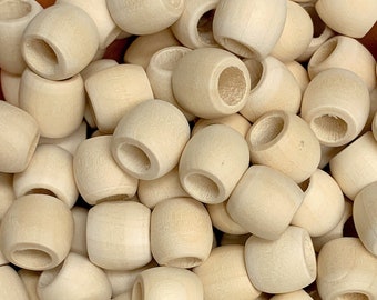 Unfinished Wood Pony Beads 11x13mm, Large Hole Macrame Beads