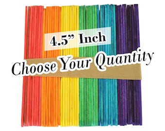 4.5 Inch Wooden Craft Popsicle Sticks -Multi-Color Rainbow Pack CHOOSE YOUR QUANTITY