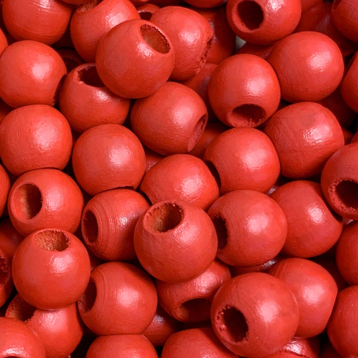 12mm Red Color Wood Beads Matte Finish 5mm Opening for Etsy