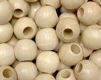 16mm Natural Wood Beads: Large Hole for Macrame, Weaving & Garlands