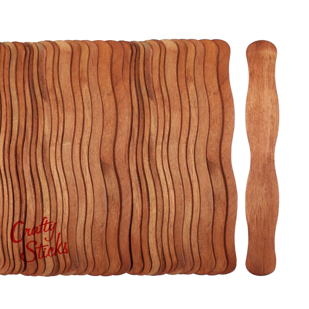 200 Cherry Stain Wavy Jumbo Wood Craft Sticks Wedding Fans Etsy