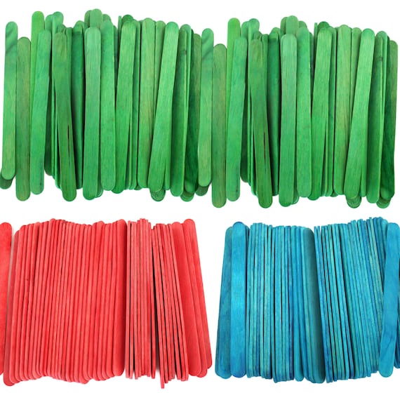 200 Colored Wood Craft Sticks 4.5 Popsicle Sticks 100 Green, 50 Red, 50  Blue 