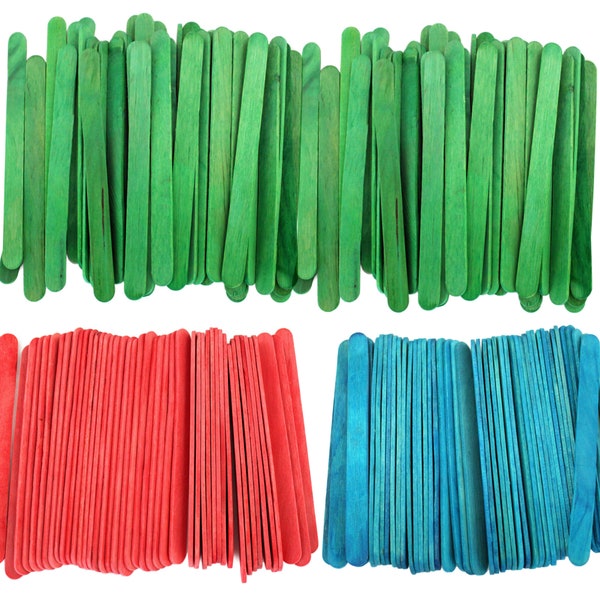 200 Colored Wood Craft Sticks 4.5" Popsicle Sticks -100 Green, 50 Red, 50 Blue