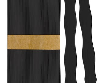 Black Painted Wavy Wood Sticks: 8 Inch Craft Fan Handles