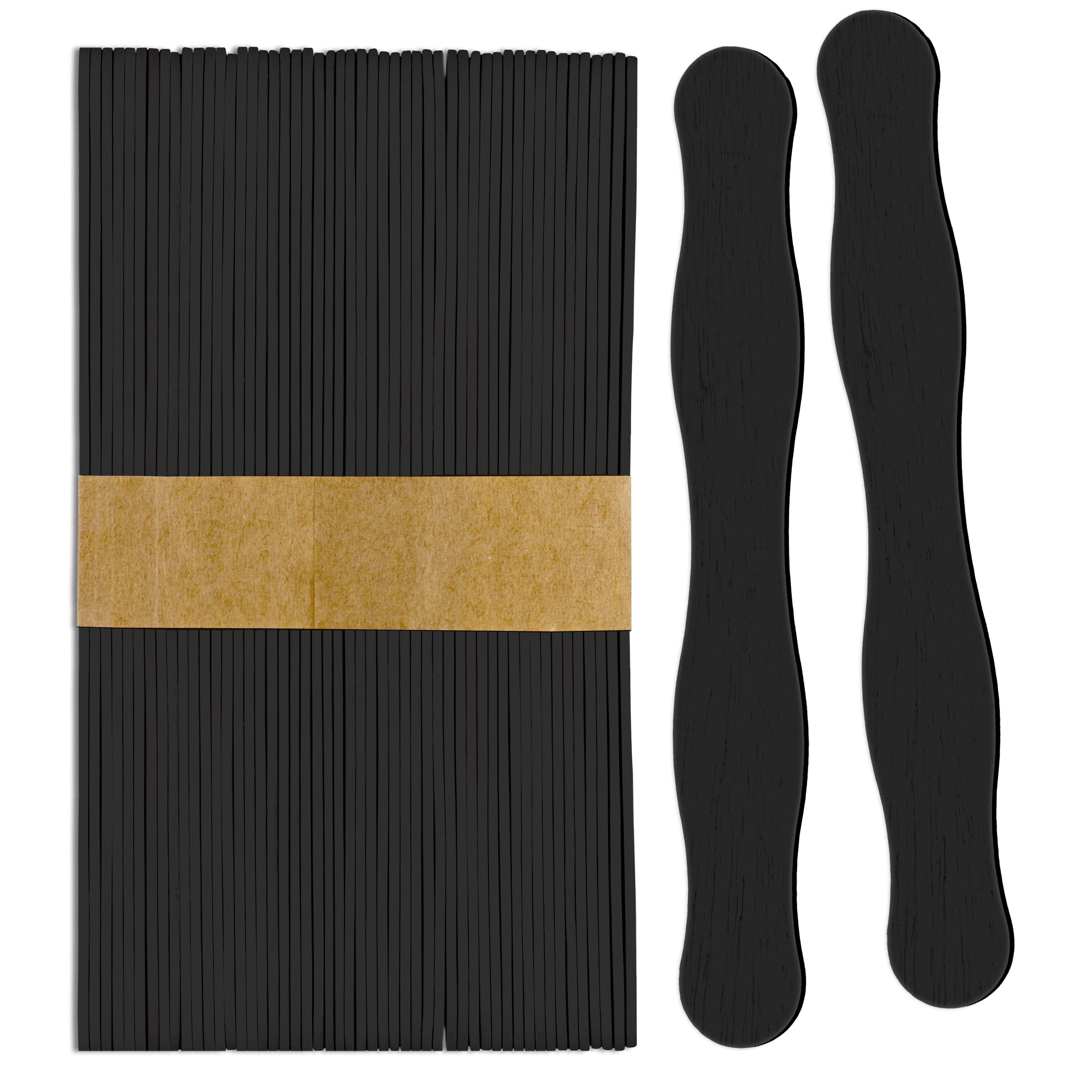 Black Painted Wavy Wood Sticks: 8 Inch Craft Fan Handles