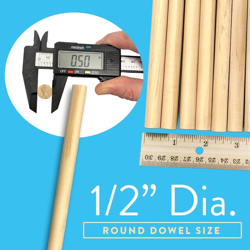 Natural Wood Dowels: 1/2" x 12", Crafty Sticks, USA Made image 2
