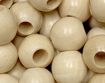 20mm Light Wood Beads with 8mm Hole: Macrame, Garland Supplies