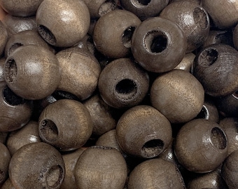 Dark Brown Wood Beads: 16mm Round Beads with 5mm Hole
