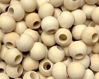 12mm Natural Wood Beads: 5mm Hole, Macrame, Jewelry Making