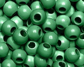 Green Wood Beads: 12mm Round Beads with 5mm Hole