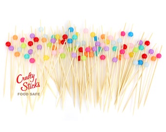 CraftySticks- 200 Beaded Bamboo Picks Skewers, 2 Packs of 100, Assorted Bright and Pastel Colors