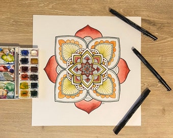 Mandala lotus watercolor painting