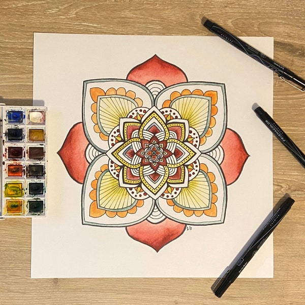 Mandala lotus watercolor painting