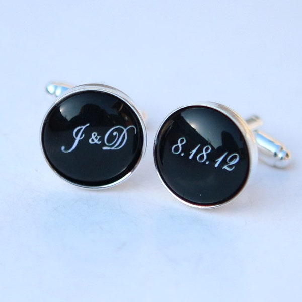 Personalized Cufflinks Wedding Cuff links Custom Initials Wedding Date - Unique Groom Gift from bride,Groom Cuff links