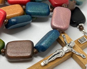 Catholic Rosary - Stained Wooden Rectangular Beads - Handmade by MartinMade