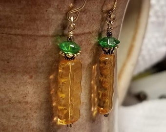 Handmade Earrings - 14K Gold-filled Ear Hooks w/ Beaded "Pineapple" Rendition