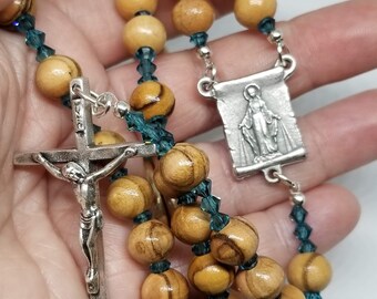 Rosary - Full-size - Olive Wood Beads with Swarovski Crystals - Handmade by MartinMade BeadThings