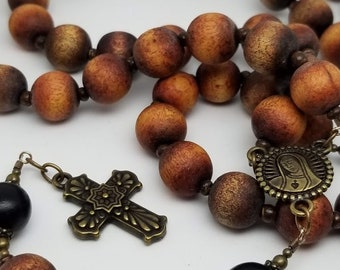 Handmade Catholic Rosary - Bronze Findings with Wood Beads