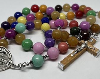 Handmade Catholic Rosary - Wooden Crucifix, Stone Beads - Heavy - Looks like Gumballs!