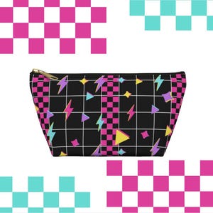 Black and Pink Retro Accessory Pouch, 80s Inspired Makeup Bag, Fun Organizing Pouch