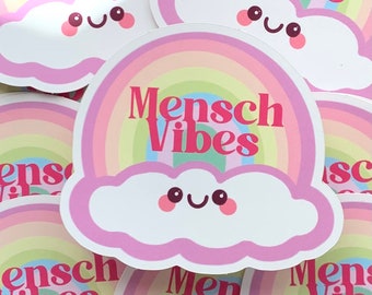 Mensch vibes matte satin sticker| Torah| kosher| gift| funny| Judaism | party favor| birthday| purim| mazel tov| Shabbat Shalom