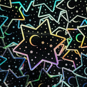 Holograficzna wodoodporna naklejka z żydowską gwiazdą | Judaizm | judaika | duchowość | upominki na przyjęcia | wypełniacze kartek okolicznościowych