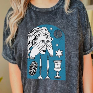 Shabbat Jewish cotton mineral wash tee, party gift prize, raffle, torah, hebrew, gift for her, tradition, ceremony, spiritual
