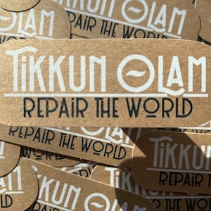Tikkun olam Kraft pegatina de papel, favor de fiesta, regalo, Shabat Shalom, Judaica, tarjetas de felicitación, kosher, hebreo, escuela Shul, regalo espiritual