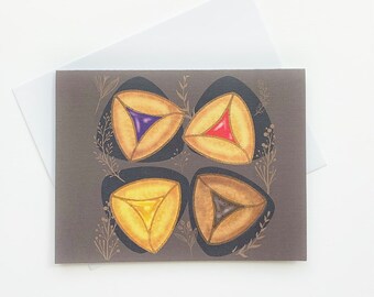 Jewish hamentashen cookies greeting card purple/stationary/ special event/ Judaism/ post card/ gift/ wedding