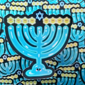 Menorah cute jewish Hanukkah channukah matte finish jewish sticker, holiday party favor prize, Chanukah, hannukah, dreidels, gift idea