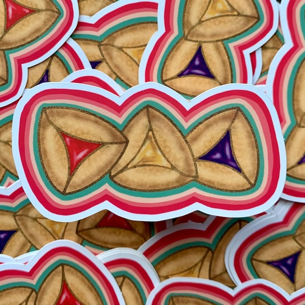 Jewish hamantaschen matte sticker|holidays| party favor| gift| Shabbat Shalom| Judaica | greeting cards| kosher| hebrew|wedding|Shul school