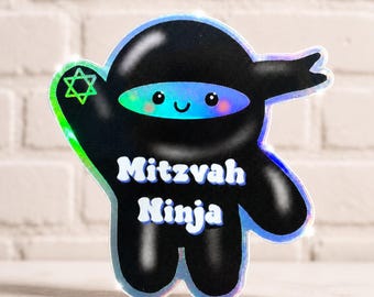 Mitzvah ninja Jewish sticker| Shabbat Shalom| gifts| bar and bat mitzvah| party favor| kosher| judaica|synagogue| Hebrew| torah| judaica
