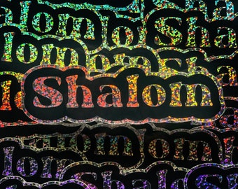 Jewish glitter shalom glossy sticker, party favor, gift, Shabbat Shalom, Judaica, greeting cards, kosher, Hebrew, spiritual, unique