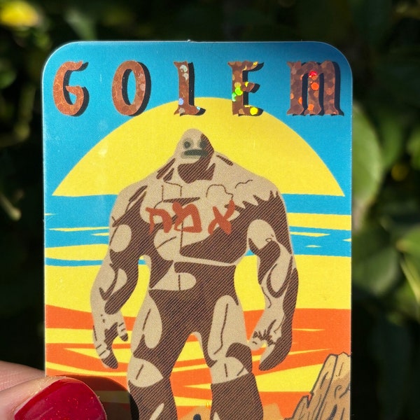 Golem glitter Jewish sticker| Judaism| judaica| spiritual gift| party favors| holidays| hebrew| mythology| protection| comic book style