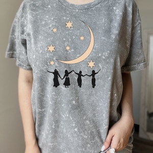 Rosh Chodesh new moon Jewish cotton mineral wash tee, party gift prize, raffle, torah, hebrew, gift for her, tradition, ceremony, spiritual