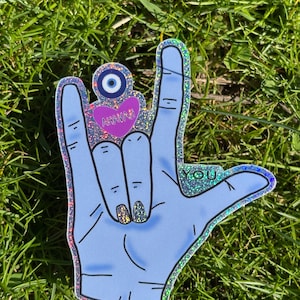 Eye ahavah you jewish I love you sign micro glitter sticker, party favor, spiritual gift, shabbat shalom, Hebrew, judaica, Star of David