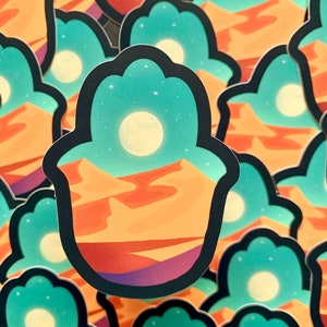 Sticker mat juif juif du désert des dunes Hamsa | cadeau | cadeau| Shabbat Shalom| judaïque | cartes de vœux| casher| hébreu|mariage|école de Shul