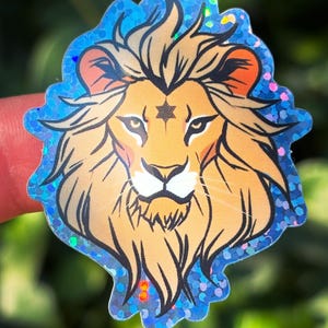 lion of Judah blue glitter waterproof sticker/ Jewish/ Israel/ Judaism / Judaica/ 12 tribes/ Star of David/ party favors