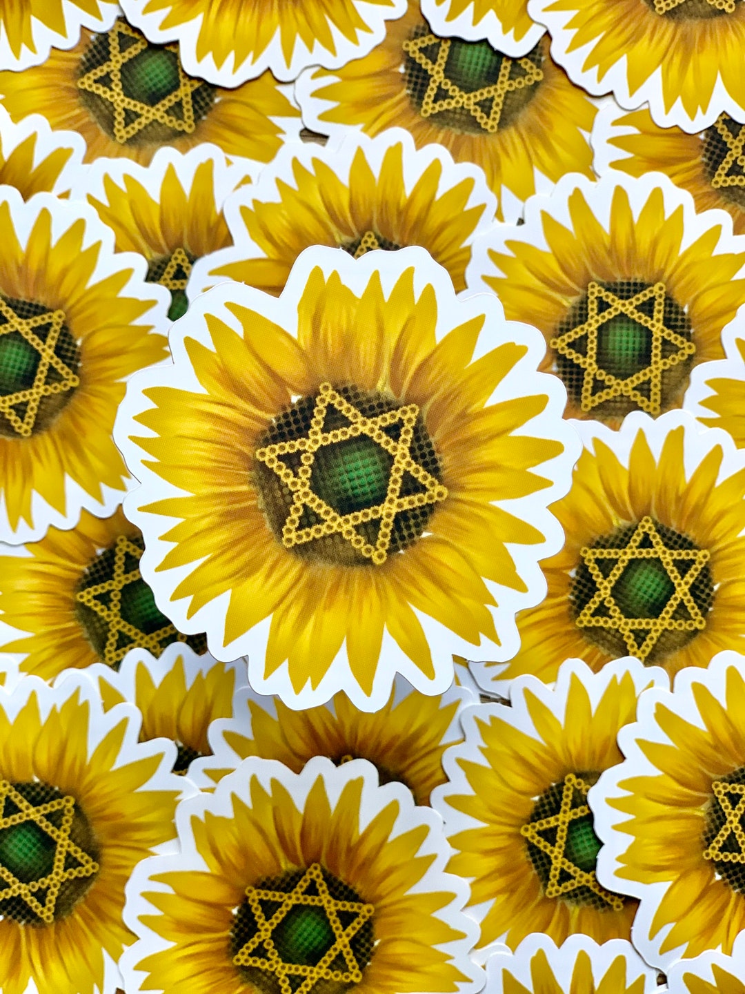 Jewish Star Sunflower Matte Finish Sticker, Judaica, Judaism, Party