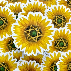 Adesivo con finitura opaca a forma di stella e girasole ebraico, judaica, ebraismo, bomboniere, regali spirituali, torah, ebraico, giardiniere