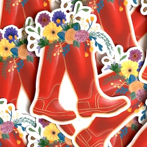 Adesivo de botas de borracha vermelha de jardim/núcleo de casa de campo/jardineiro de flores/núcleo de casa de campo/propriedade rural/dona de casa/presente para mãe/berçário/fazendeiro/vida no campo
