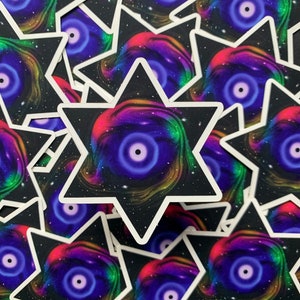 Estrella judía del mal de ojo galaxia pegatina mate, favor de fiesta, regalo, Shabat Shalom, judaica, tarjetas de felicitación, kosher, hebreo, espiritual, único