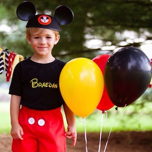 Mickey Mouse Red and Black Monogrammed Birthday Suit Outfit Black Shirt and Red Shorts