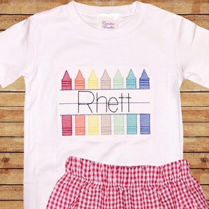Personalized First Day of School Shirt: Crayon Design, Back to School Outfit