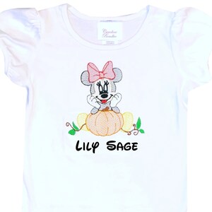 Girl&#39;s Minnie Mouse Pumpkin Patch Shirt-Thanksgiving Halloween Outfit-Not So Scary Party Outfit-Disney Monogram Mouse Pumpkin